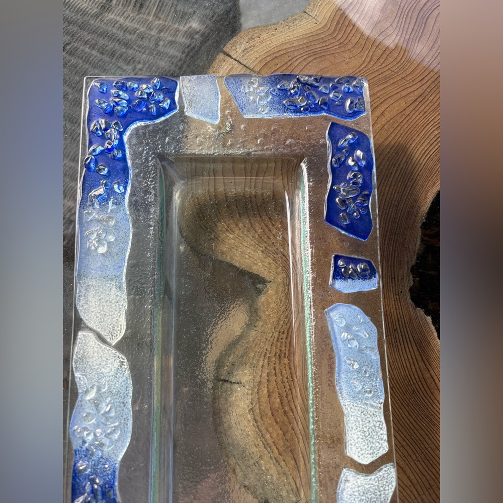 Handmade blue glass fusion long serving dish - Picture 4 of 6